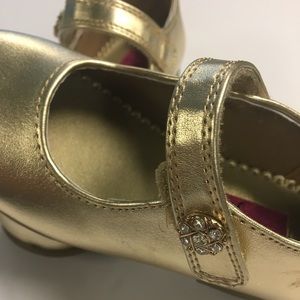 Gold Toddler Flats with Crystal Flower Strap